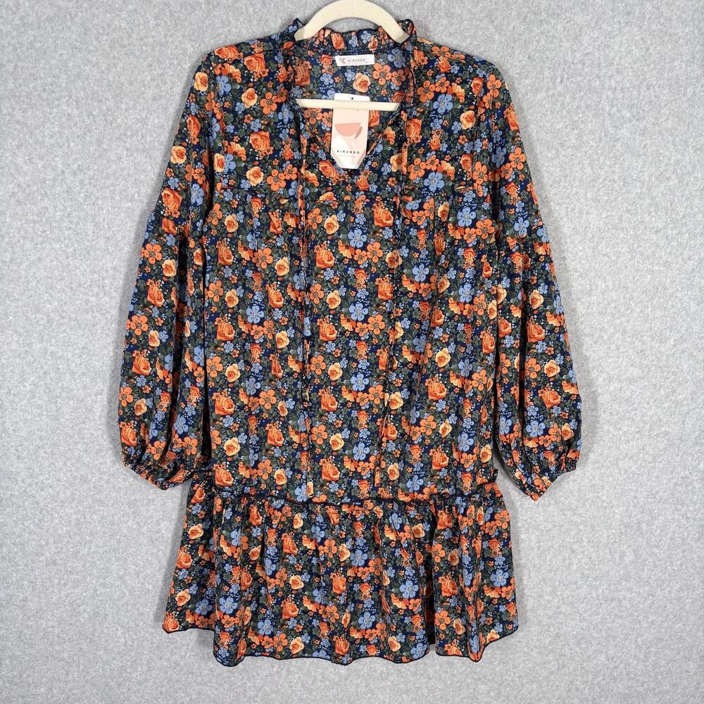 Kirundo‎ Peasant Dress Small Floral Tiered Ruffle Puff Flowy Maximalist Cottage